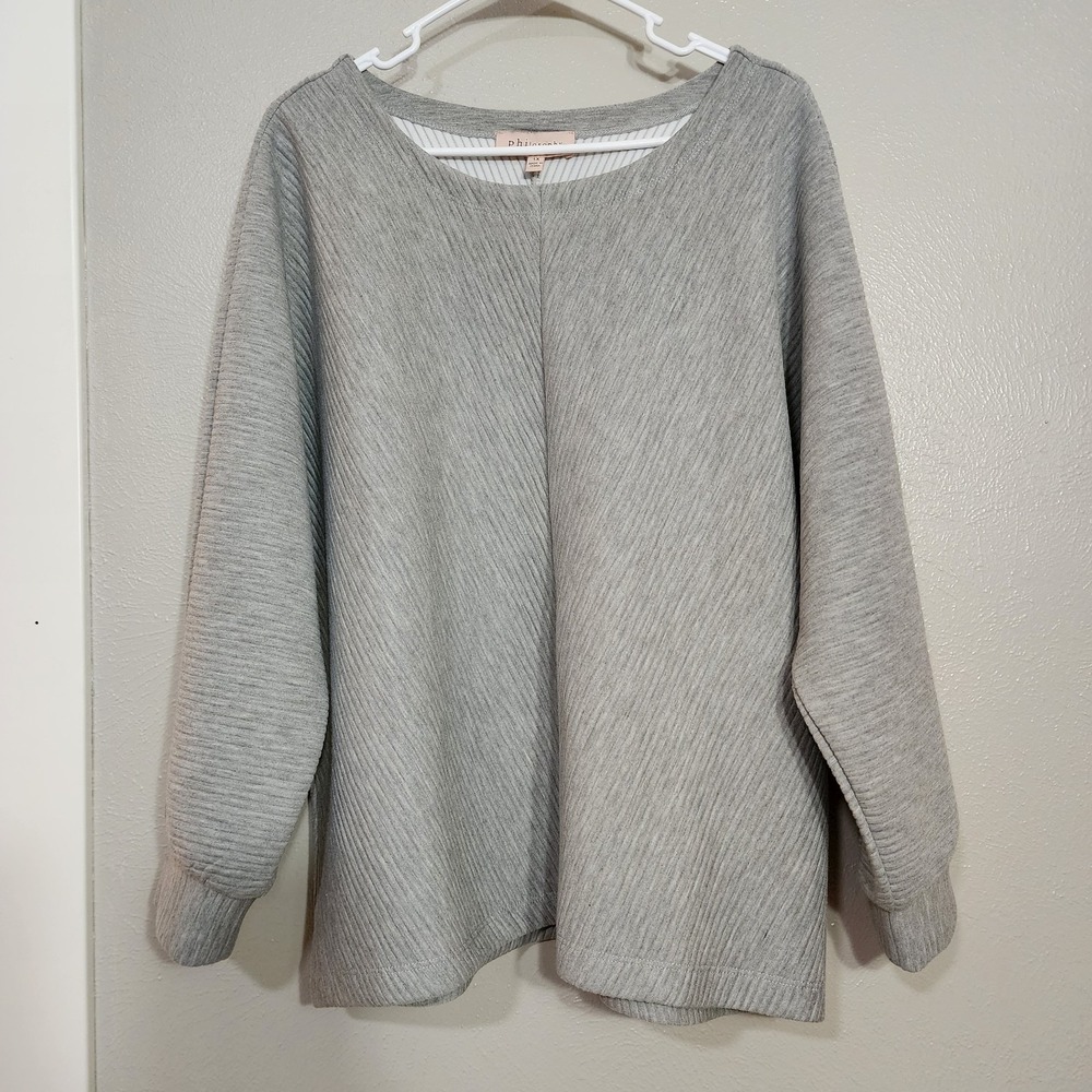 Philosophy Top Women's Long Sleeve 1X Soft Ribbed Heather Gray Sweatshirt